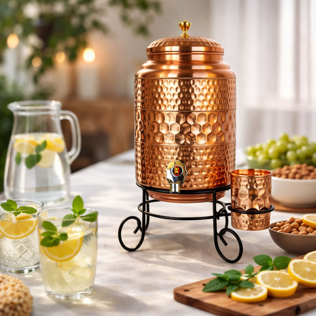 Copper Diamond Water Pot Hammered Design
